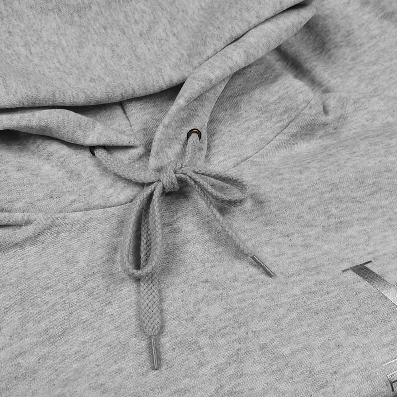 Close up of draw cord in heather grey 