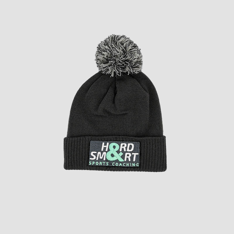 Front view of Hard & Smart Sports Coaching beanie in graphite grey