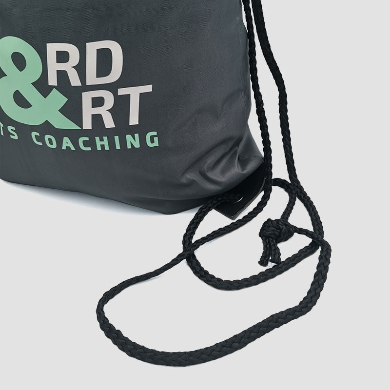 Close-up of Hard & Smart Sports Coaching drawstring in black