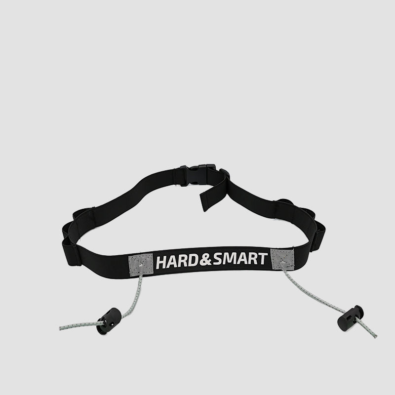 Front view of Hard & Smart Sports Coaching triathlon race belt in black