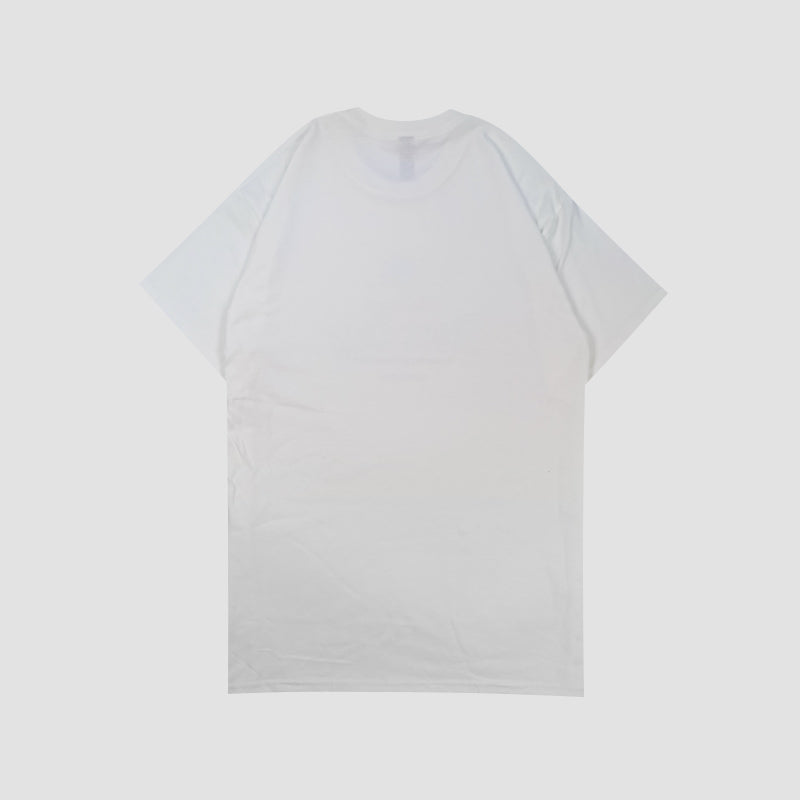 Rear view of Urbanfield Sports rest day character graphic T-shirt in white